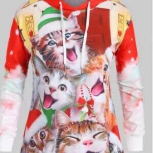 Ladies 1XL Christmas Cats hooded sweatshirt